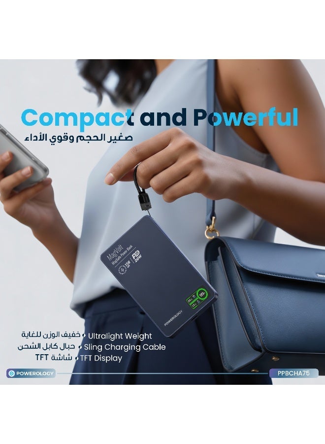 Powerology MagVolt Magnetic Power Bank 10000mAh Battery with Smart LED Display and Qi2 Wireless Charging / Ultra-Slim Powerbank PD 20W / Fast Charging Power Bank / Effortless Charging for Phone, Watch & Earbuds - Black - Image 4